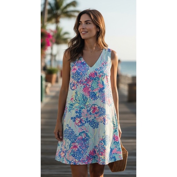 LILLY PULITZER Aron Swing Dress BEACH YOU TO IT Size Small NWOT Pink Blue - Picture 1 of 8